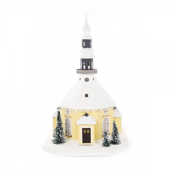 Dregeno Erzgebirge - Lichterhaus Seiffener Kirche aus Pappe, elektrisch beleuchtet - 41cm