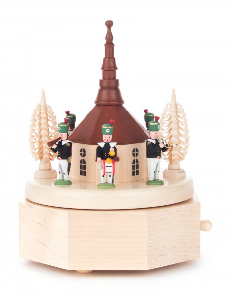 Dregeno Erzgebirge - Spieldose mit Seiffener Kirche und Bergleuten, Figuren farbig, Melodie: Glück Auf