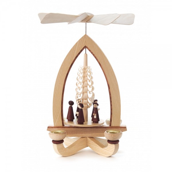 Dregeno Erzgebirge - Pyramide mit Spanbaum und Kurrende, für Kerzen - 28cm