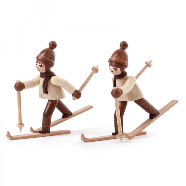 Dregeno Erzgebirge - Miniatur-Skilangläufer, natur, 2 Figuren
