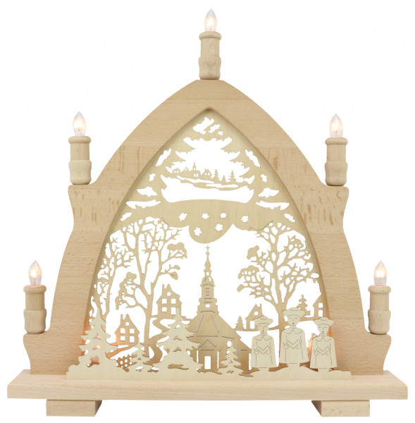 Lenk & Sohn - Leuchterbogen 5 flammig Buche, Seiff. Kirche, Innenbel.