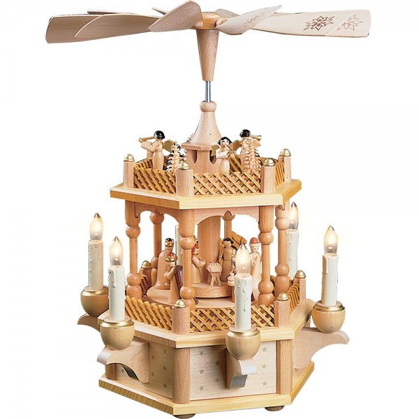 Richard Glässer Erzgebirgspyramide Christi Geburt natur 1-stöckig elektrisch 33cm