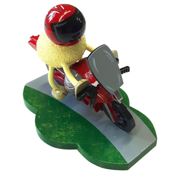 Schaf "Racy", mit rotem Motorrad