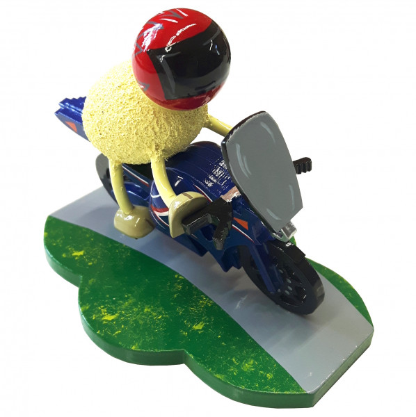 Schaf "Racy", mit blauem Motorrad
