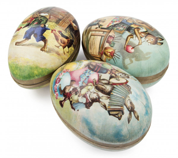 Dregeno Erzgebirge - Ostereier zum Befüllen »Festtagszeit«, goldene Borte, 18cm, 3 Motive sortiert (6)