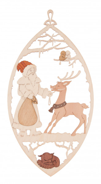 Dregeno Erzgebirge - Fensterbild Weihnachtsmann mit Rentier