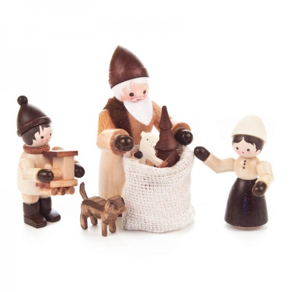 Dregeno Erzgebirge - Miniatur-Bescherung, 4 Figuren, natur