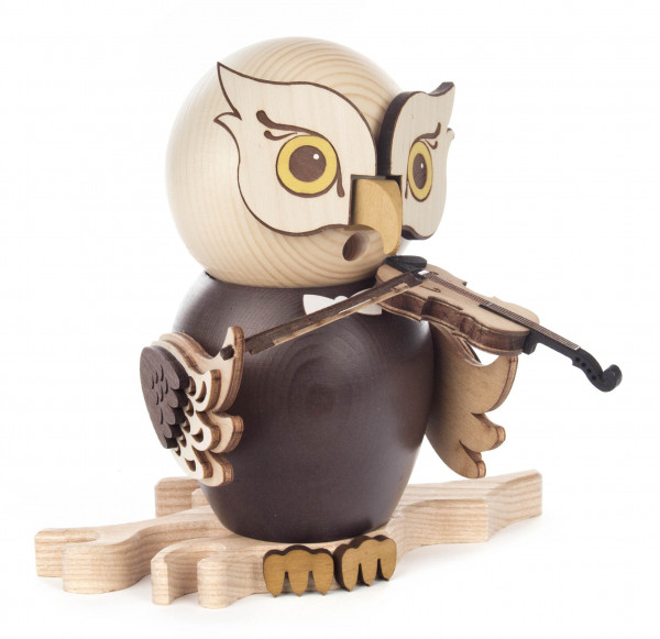 Dregeno Erzgebirge - Räucherfigur Eule mit Geige