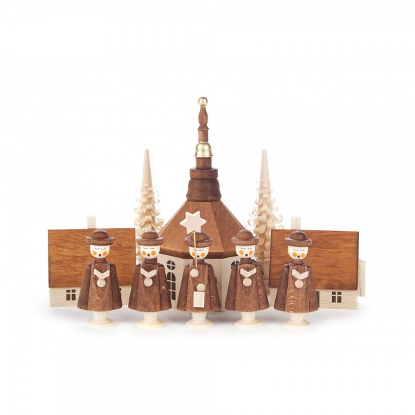Dregeno Erzgebirge - Kurrende dunkelbraun, mit Kirche, Häuser und Bäumchen