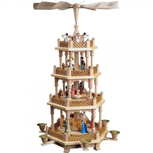Richard Glässer Erzgebirgspyramide Christi Geburt 3-stöckig bunt 54cm