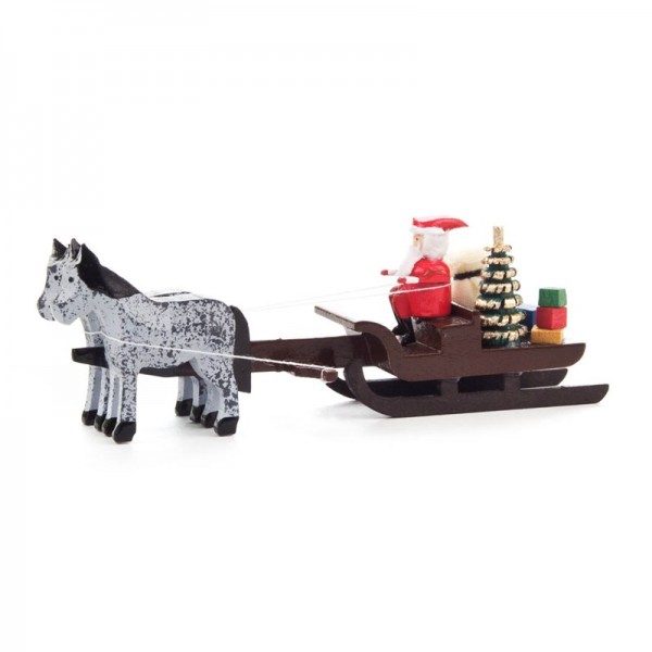 Dregeno Erzgebirge - Miniatur-Pferdeschlitten mit Weihnachtsmann