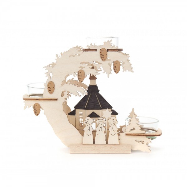 Dregeno Erzgebirge - Teelichtkranz 15cm - Motiv Seiffener Kirche und Kurrende