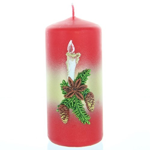 Weihnachtskerze Rot - Stumpen mit Kerze - 12cm