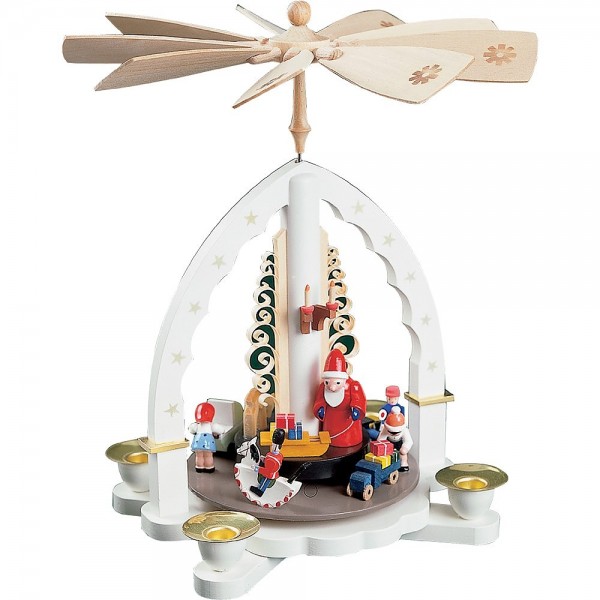Richard Glässer Erzgebirgspyramide Weihnachtsbescherung weiß 27cm