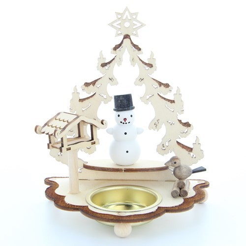 HELA Holzkunst - Teelichthalter - Baum mit Schneemann und Vogelhaus