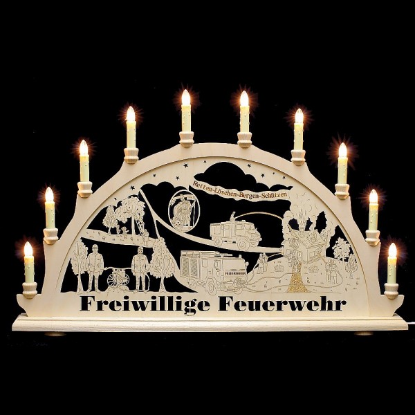 HELA Holzkunst - Schwibbogen Erzgebirge 10flammig - Freiwillige Feuerwehr