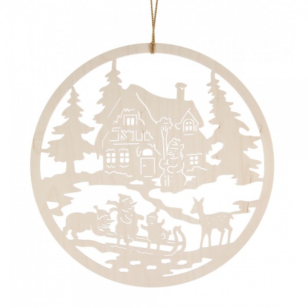 Dregeno Erzgebirge - Fensterbild rodelnde Schneemänner, natur - 27cm