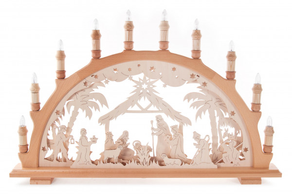 Dregeno Erzgebirge - Schwibbogen mit Christi Geburt, elektrisch beleuchtet