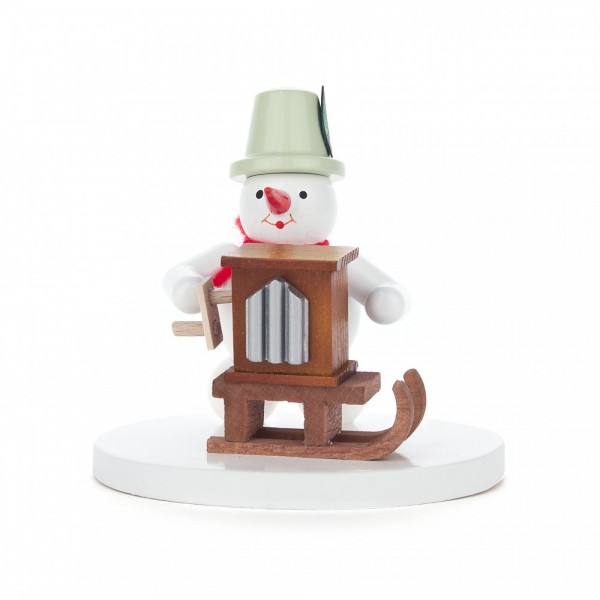 Dregeno Erzgebirge - Miniatur Schneemann an Drehorgel - 8cm