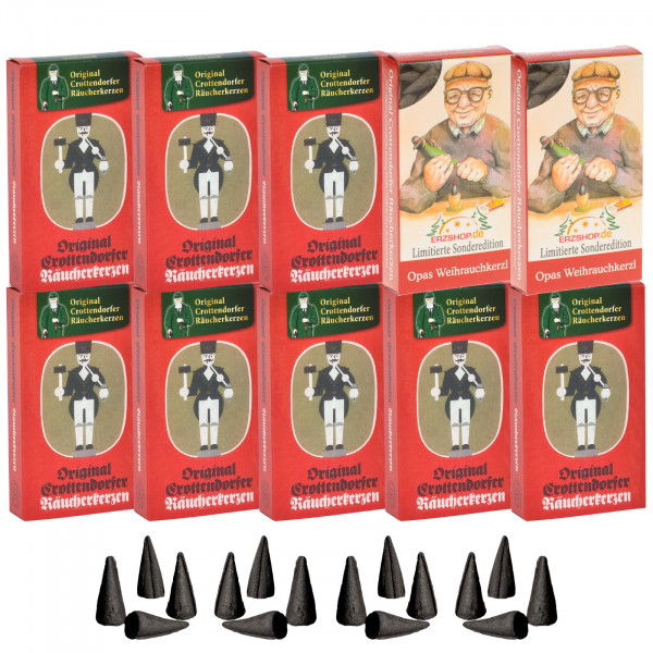 Original Crottendorfer Räucherkerzen Nostalgie Weihrauch - 10 Schachteln - 8x Nostalie Edition Weihrauch, 2x Opas Weihrauchkerzl