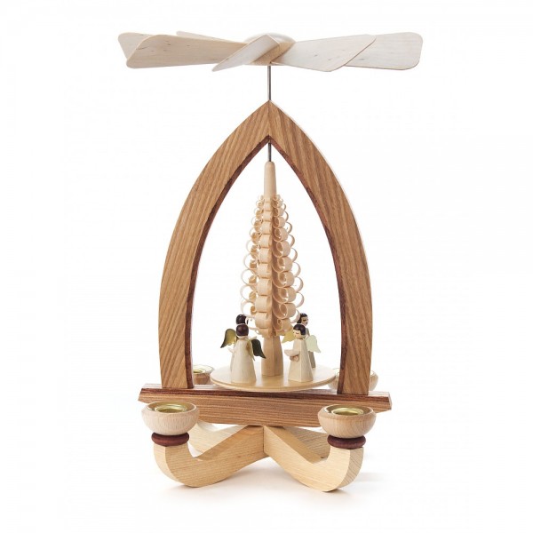 Dregeno Erzgebirge - Pyramide mit Spanbaum und kleine Engel, für Kerzen - 28cm