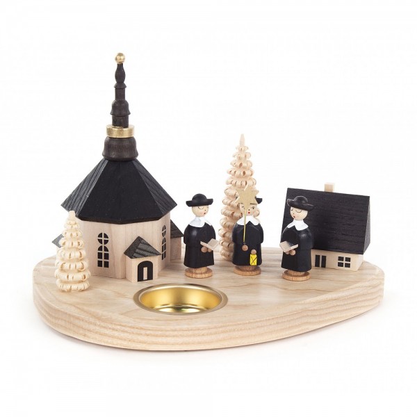 Dregeno Erzgebirge - Teelichthalter Seiffener Kirche und Kurrende - 13cm
