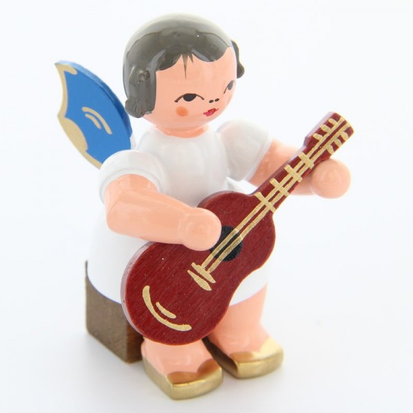 Uhlig Engel sitzend mit Gitarre, blaue Flügel, handbemalt