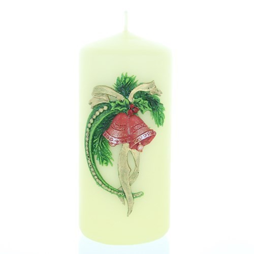 Weihnachtskerze Weiß - Stumpen mit Glocke - 12cm