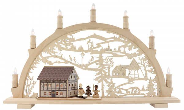 Lenk & Sohn - Schwibbogen 7 flammig Fachwerkhaus beleuchtet Winterfiguren