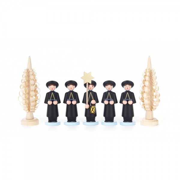 Dregeno Erzgebirge - Kurrendefiguren mit Spanbäumchen, schwarz - 9cm