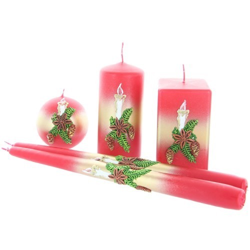 Weihnachtskerze Rot - Kerzenset mit Kerze - 5-teilig