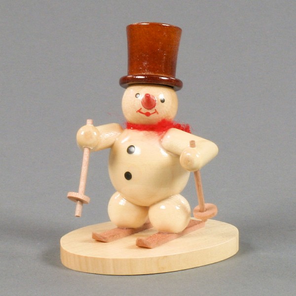 Dregeno Erzgebirge - Miniatur Schneemann Skiläufer, natur - 8cm
