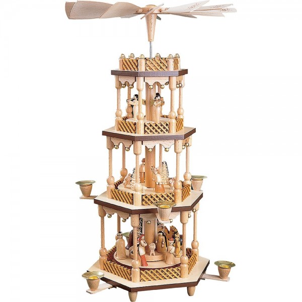 Richard Glässer Erzgebirgspyramide Christi Geburt 3-stöckig 54cm