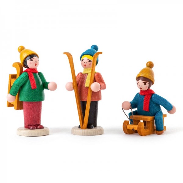 Dregeno Erzgebirge - Miniatur-Wintersportler, farbig, lasiert, 3-teilig