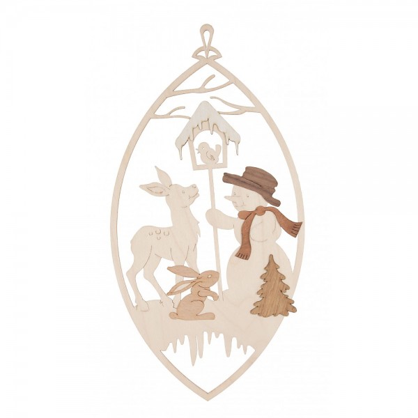 Dregeno Erzgebirge - Fensterbild Schneemann mit Reh, natur - 28cm