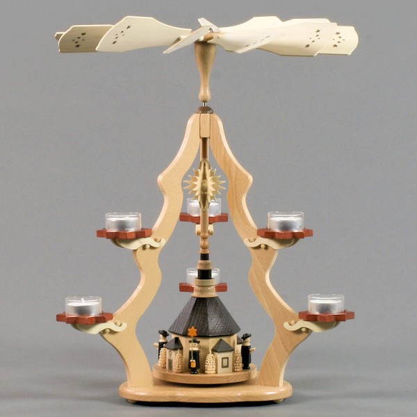 Dregeno Erzgebirge - Pyramide mit Seiffener Kirche und Kurrende, für Teelichte - 47cm