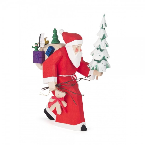Dregeno Erzgebirge - Schnitzerei - Weihnachtsmann mit Baum und Geschenken - 21,5cm