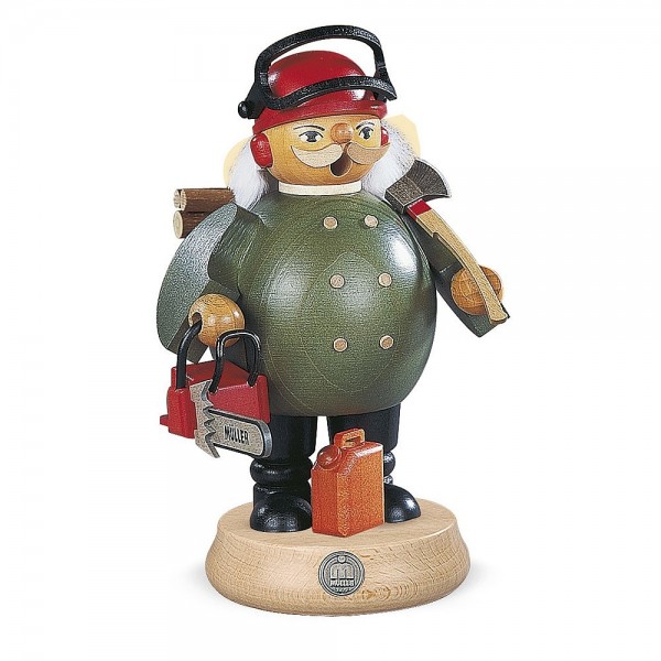 Müller Räuchermann mittelgroß Waldarbeiter mit Motorsäge 18cm