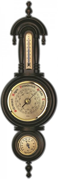 Fischer Wetterstation Barock mit Holzgehäuse gedrechselt
