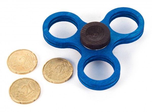 Dregeno Erzgebirge - Holz-Hand-Kreisel klein, blau (für 20-Cent-Münzen)