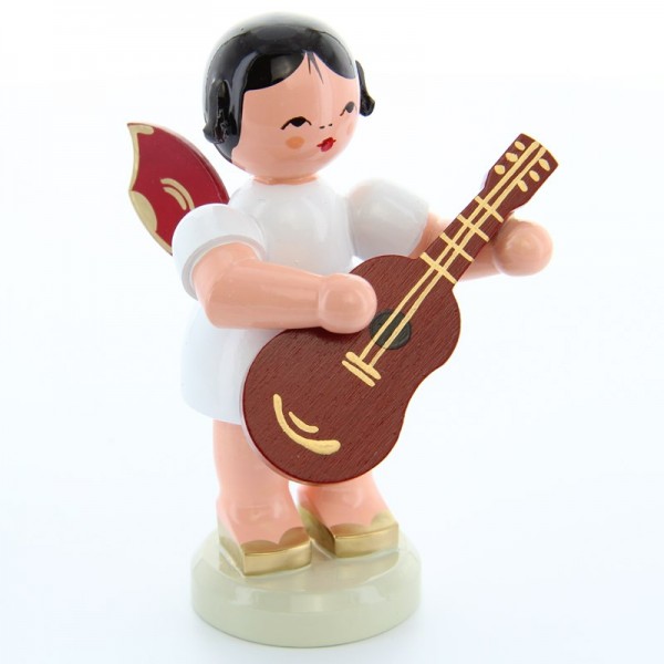 Uhlig Engel groß stehend mit Gitarre, rote Flügel, handbemalt