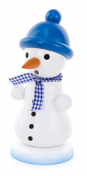 Dregeno Erzgebirge - Räuchermann Schneemann mit blauer Bommelmütze