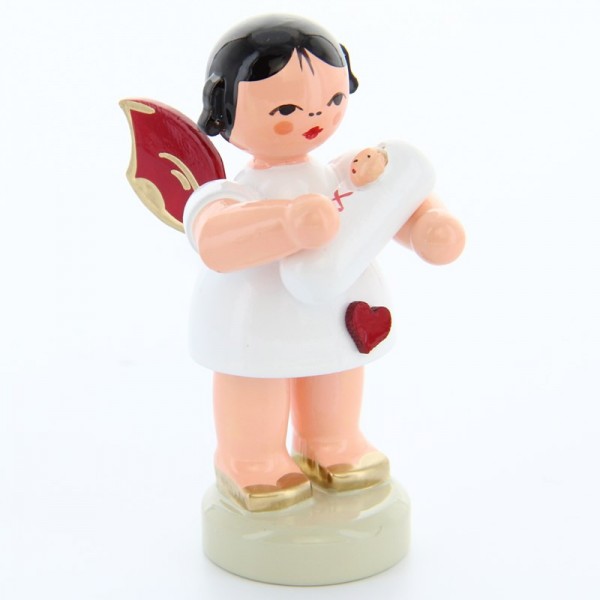 Uhlig Herzengel stehend mit Baby Mädchen, rote Flügel, handbemalt