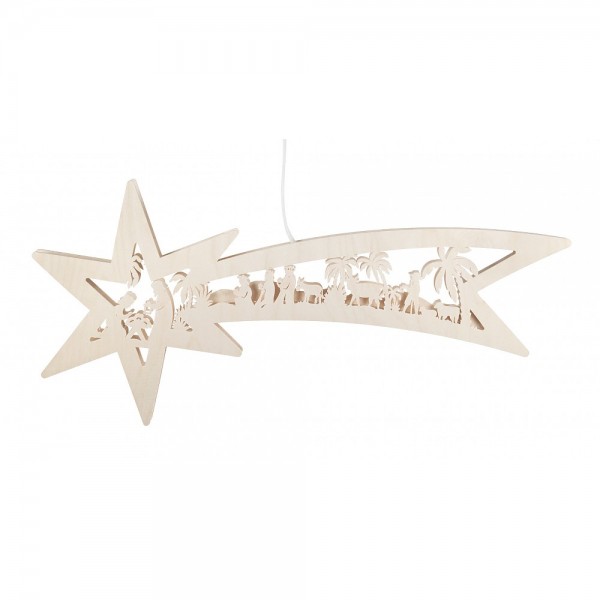 RATAGS - Fensterbild Sternschweif mit Christi Geburt, elektrisch beleuchtet - 59 x 27cm