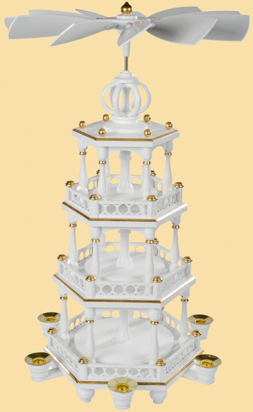 Pyramide, unbestückt - 3-stöckig, weiß-gold, 28x30x51cm