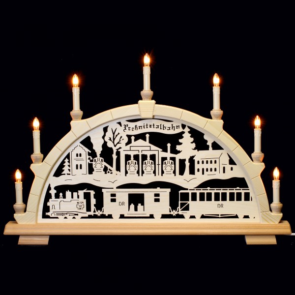 Holzkunst Niederle - Schwibbogen 7-flammig (64cm) - Preßnitztalbahn 2011 I-K-Lok