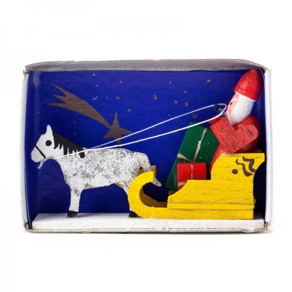 Dregeno Erzgebirge - Miniatur-Zündholzschachtel Weihnachtsmann mit schlitten