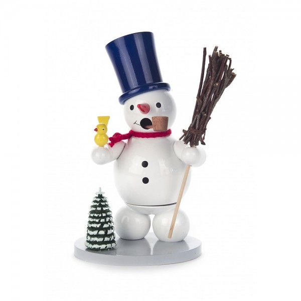 Dregeno Erzgebirge - Räuchermann Schneemann mit blauem Zylinder - 14cm