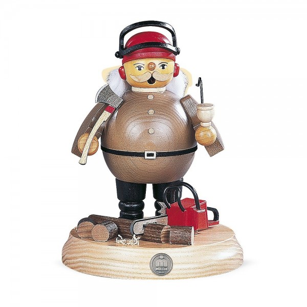 Müller Räuchermann auf Sockel Baumfäller mit Motorsäge 18cm