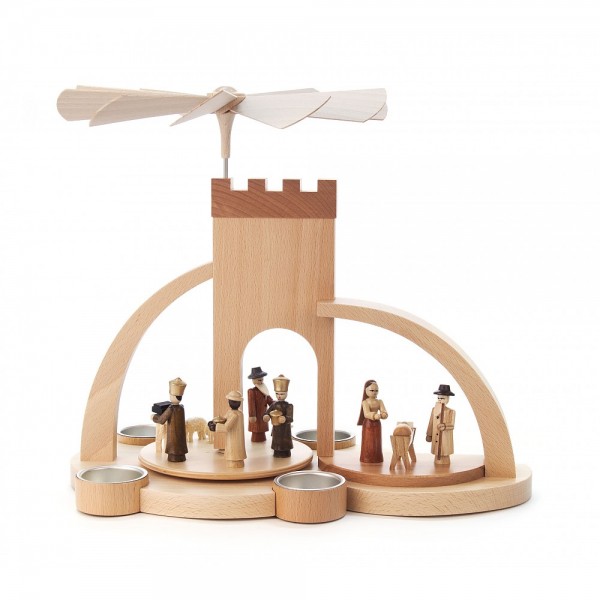 Dregeno Erzgebirge - Pyramide Torbogen mit Christi Geburt, traditionelle Figuren - 28cm